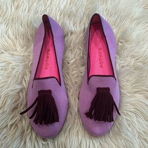 Rothy's Lavender Knit Tassel Flats with Dark Burgundy Trim